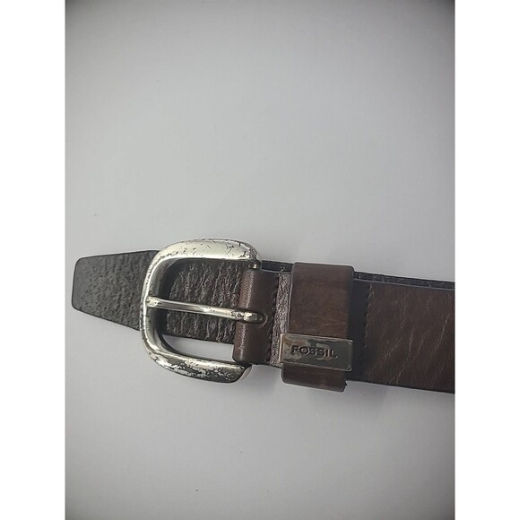 Vintage Fossil Belt Genuine Leather Mens Brown Adjustable Silver Tone Hardware - Picture 8 of 16